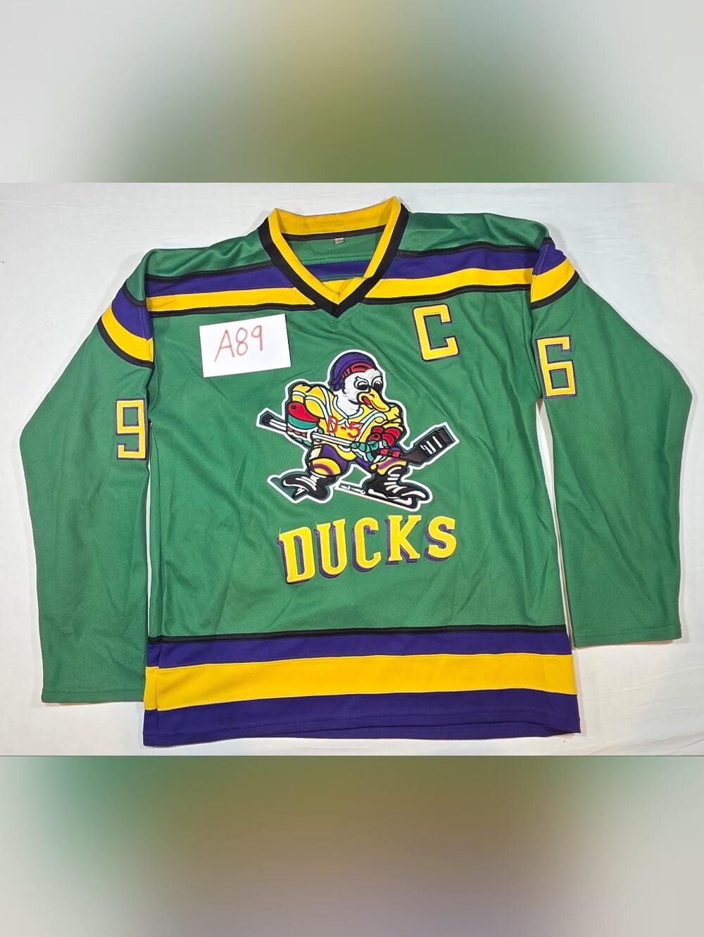 Mighty Ducks Stitched Hockey Jersey with Yellow, Black & Purple Trim